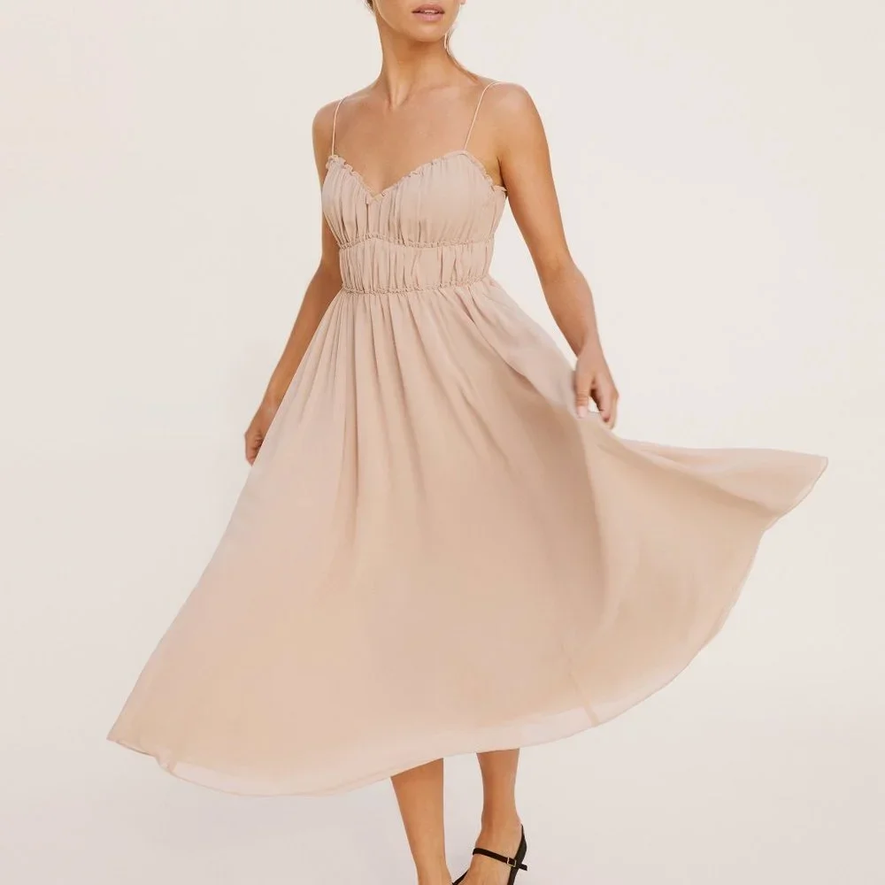Reformation Pique Midi Dress Sz2 Paloma Blush Pink Nude Balletcore Spring - Picture 5 of 7